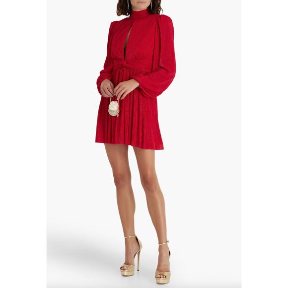 NEW Rebecca Vallance Samantha Plisse Mini Dress Size 2 Holiday Red Shimmer - Picture 1 of 9